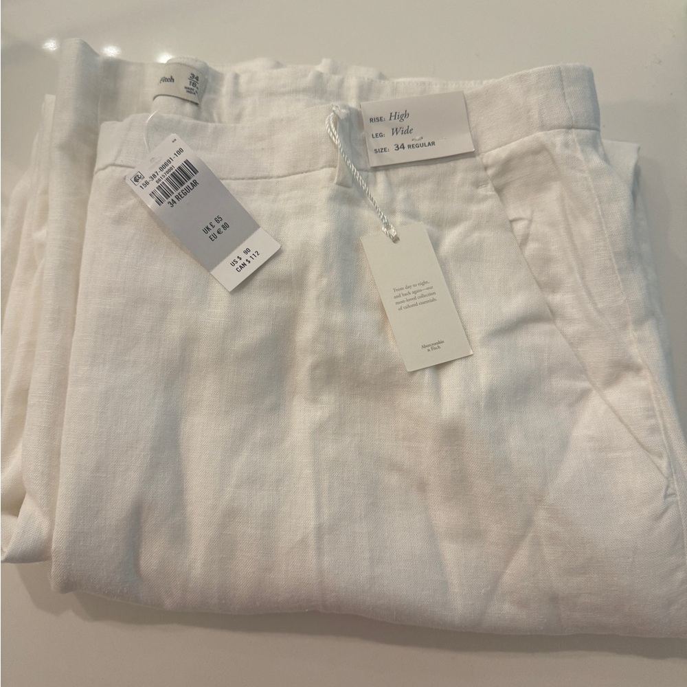 Abercrombie White Linen Wide Leg Pants
